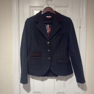 Joules Plaid Wool-Blend Blazer with Contrast Trim | Equestrian / Prep